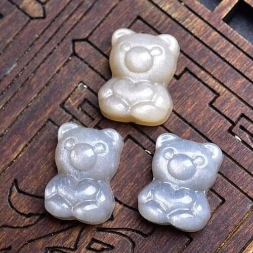 Natural Carved white moonstone Bear pendant Crystal Figurine Healing Crystal Stone Animal Figurine Charm Jewelry Gift