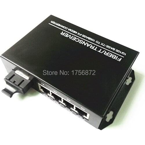 1 Fiber to 4 UTP Unmanaged 10/100Mbps Megabit Ethernet Fiber Switch Single-mode dual fiber 20km SC