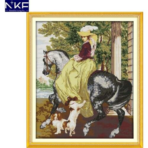 NKF The lady in the horse figure style handcraft needlepoint kits counted stamped canvas cross stitch kits for beginners