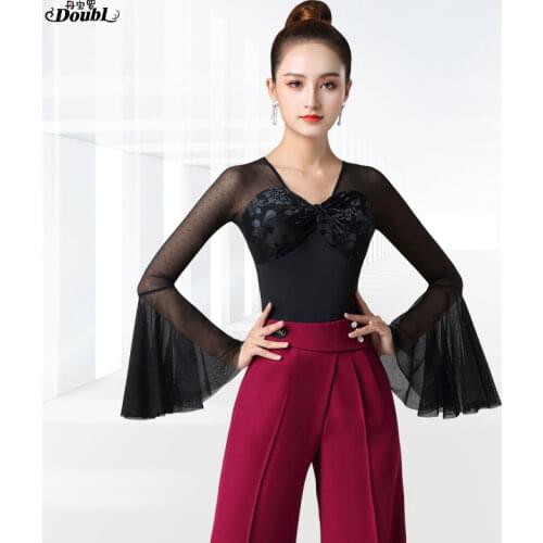 DOUBL BRAND new Dance Clothing Ballroom Dance Long Sleeve fashion especially Practice Clothes Female National Standard