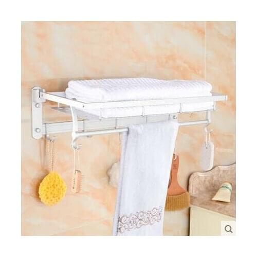 Single Tier bathroom towel rack with shelf, Space Aluminum bathroom storage rack shelf, White wall mounted toilet square shelf