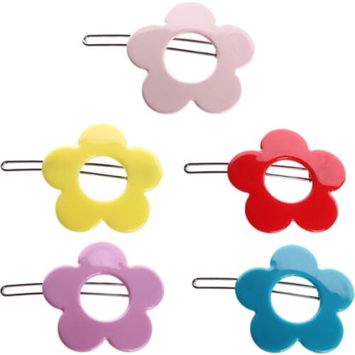 Wholesale bulk price kids girls hair clips candy acrylic color hollow out flower hair clips hairpin for girls