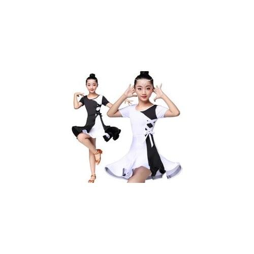 White black Girl latin dance competition dresses latin dance dress for girls kids latin dance costume for girls kids