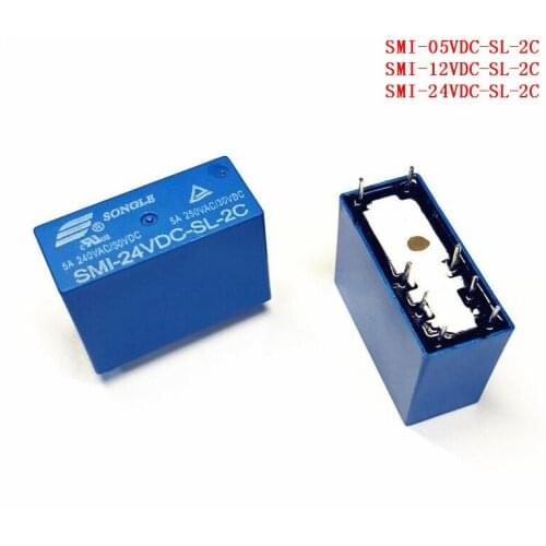 2pcs/Lot SONGLE Power Relay SMI-05VDC-SL-2C / SMI-12VDC-SL-2C / SMI-24VDC-SL-2C 8Pins 5V/12V/24V 5A 250VAC/30VDC PCB Type