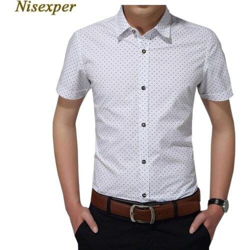 Nisexper Hot New Mens Shirt Fashion Cotton Men Social Shirt Mens Short Sleeve Shirts High Quality Polka Dot Plus Size M 5XL