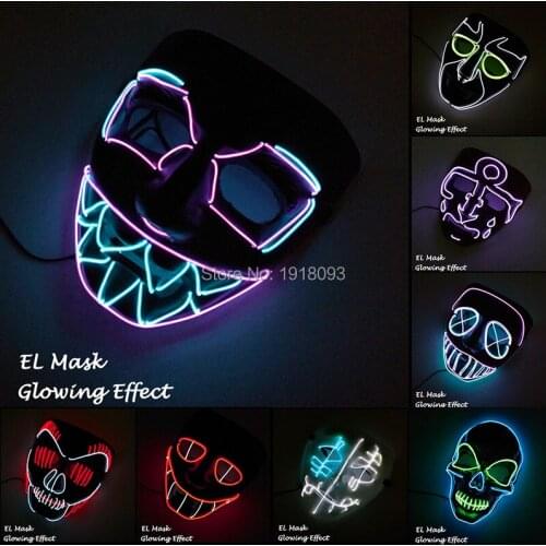 New Type Glow Party Mask LED Strip Mask Festival Novelty Lighting Decoration EL Wire Rave Mask + 3V Voice Controller