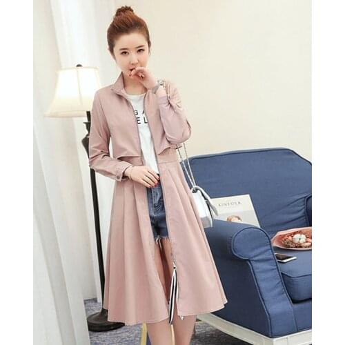 New Spring Autumn Fashion Solid Long Trench Coat Women Zipper Pleated Skirt Trench Coats ol Slim Thin Windbreaker Outwears Mw436