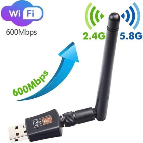 USB2.0 600Mbps Mini Wifi Adapter USB 5.8GHz 2.4GHz Receiver Wireless Network Card Lan Wi-Fi High Speed Antenna