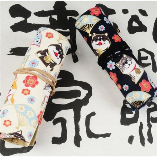 Japan Fashion Pencil Case Akita Dog Roll Bag Gel Pen Storage Protection Bag Custom Creative Pen Curtain Pencil Curtain B400