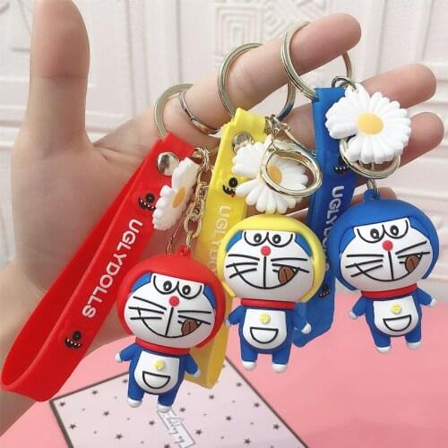 Japanese Anime Jingle Cat Keychain Men Women Cute Doraemon Silicone Character Key Clip Bag School Bag Pendant Car Key Ring Gift