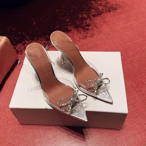 2021 summer new style fashion women sandals clear pvc bow butterfly pointy toe stiletto stripper High heels shoes