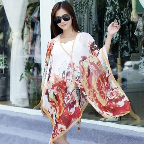 Summer Women Sun Protection wrap Shawl printed Chiffon Beach Scarf Bikini Coverup pashmina