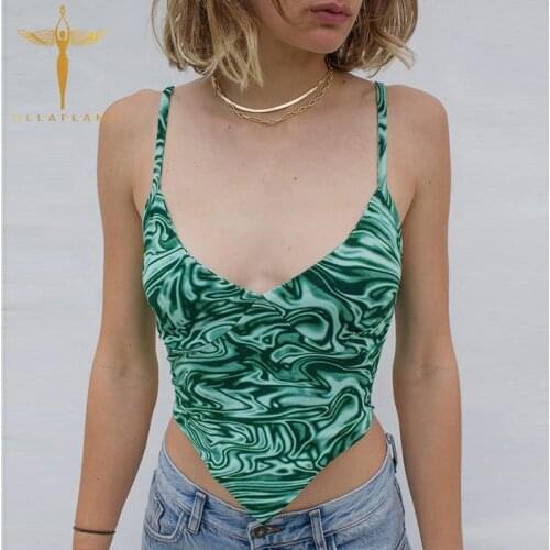 V-Neck Spaghetti Strap Camisole Womens Summer Irregular Hem Skinny Crop Top Female Sexy Water Ripple Print Crop Camis Streetwear