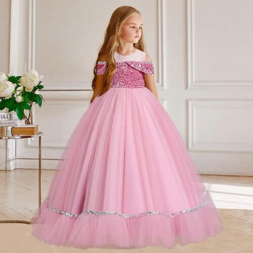 4-15Y Kids Girls Long Lace Flower Party elegant Ball Gown Prom Dresses Kid Girl Princess Wedding Children First Communion Dress