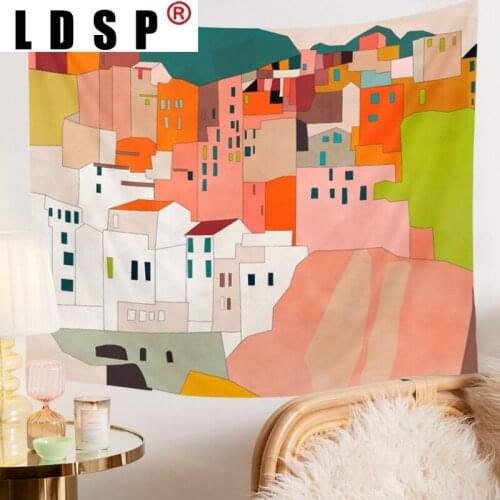 LDSP Italy Coast House Scenic Tapestry Wall Hanging Rugs Background Cloth Beach Mat Blanket Art Bedroom Living Home Decor
