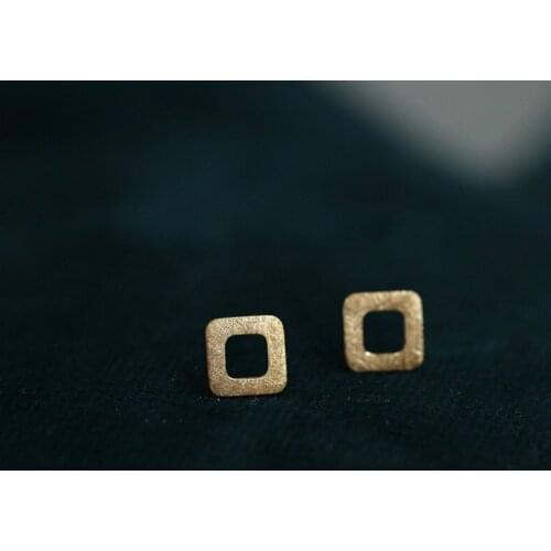 9k solid gold brush scrub square earring stud Dainty minimalist chic simple minimal styles jewelry