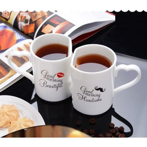 2Pcs/Set Couple Cup Ceramic Coffee Kiss Mug Creative Valentines Day Wedding Birthday Gift