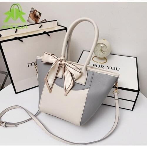 2021 Fashion new color contrast Shoulder handbag high quality PU leather crossbodybag luxury ribbons casual ladies messenger bag