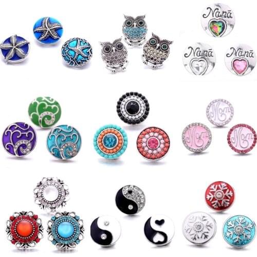 5pcs/lot Mix Colors Beauty Crystal Cross Love Tree Metal Snap Button fit 18mm 20mm Snap Bracelets Bangles Women Snaps Jewelry