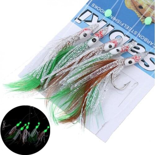 5 In 1 Sabiki Soft Fishing Lure Bait Rigs Luminous Octopus Fish String Hook