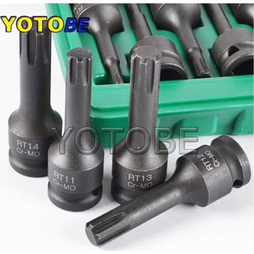 9pcs 1/2DR Impact Ribe Bit Socket M5 M6 M7 M8 M10 M11 M12 M13 M14 78MM Length