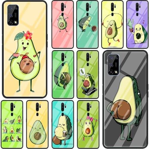 Phone Case for Realme C3 6 5 7 Pro 7i XT Cover for Oppo A52 Find X2 Lite A9 2020 Glass Shell Funda Avocado Cute Cartoon Fruit