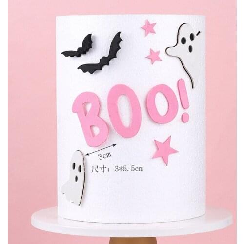 Paper Pink Funny Cartoon Halloween Cake Topper Boo Ghost Bat Dessert For Halloween Cupcake Decor Party Cake Flag Baking Supply