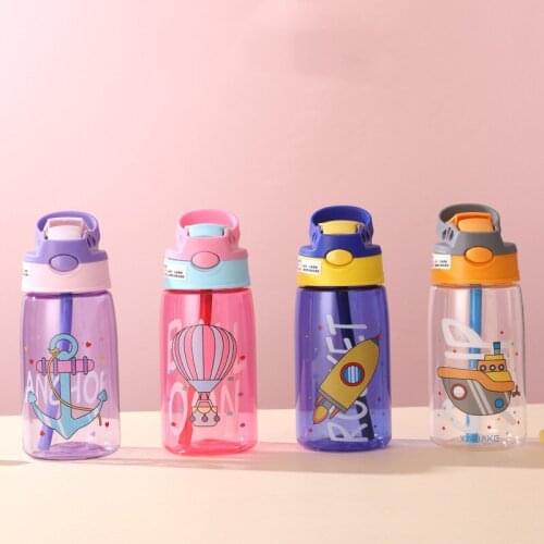 Baby feeding cup, childrens drinking cup, creative cartoon baby feeding cup with straw, leak-proof bottle, outdoor portable lea