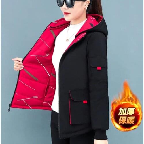 Both Side Wear Down Cotton Jacket Women 2021 New Winter Thicken Print Quilted Coat Outdoor Windproof Warm Hooded Padded Parkas