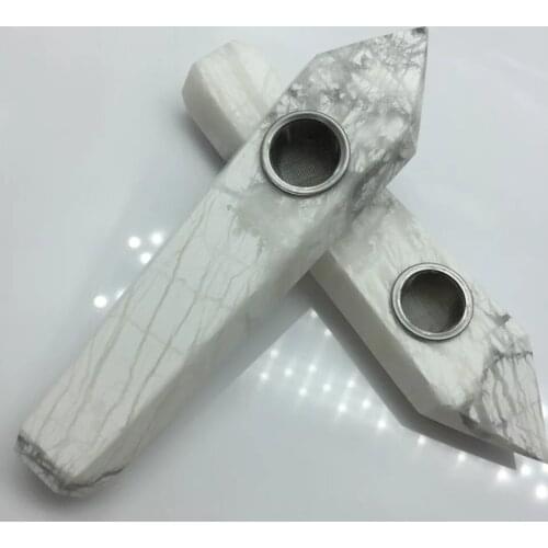 Natural stone and crystal white turquoise smoke pipe +1 brush +3 filters