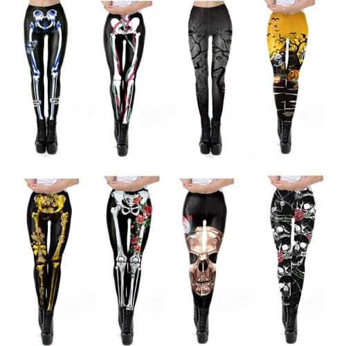 Halloween skull frame Skeleton Blood vessel Printed Leggings Women Carnival Party Scary Spider Print Stretch tight Pencil pants