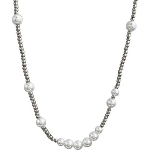 Faux Pearl Necklace Punk Style Web Celebrity Retro Spliced Retro Design All-Match Chain Necklace Beaded Necklace