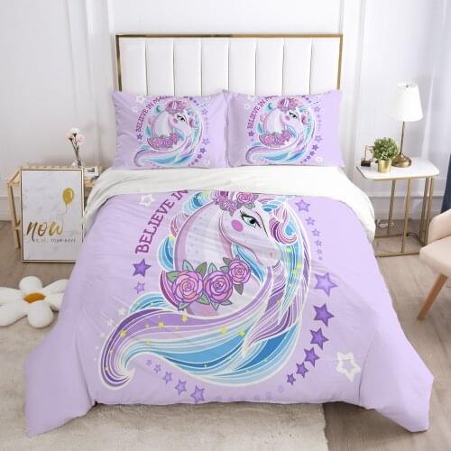 Cartoon Duvet Cover Set 3D Unicorn Baby Bedding Set For Kids Baby Quilt Cover Pillowcases Girls Boys Full King Queen Bedclothes