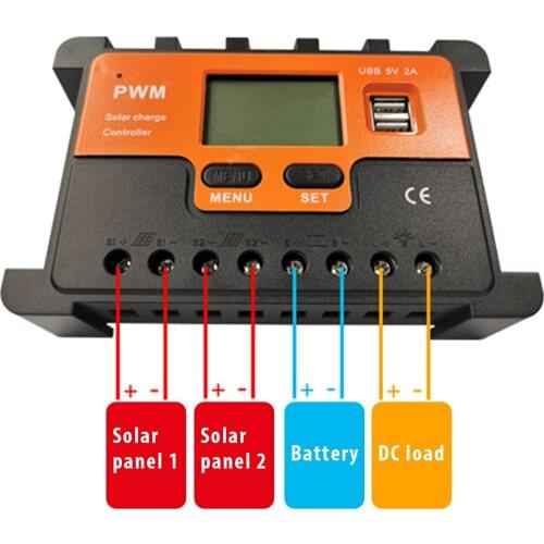 Solar Charger Controller Muti-use Automatic Solar Regulator 10A 20A PWM Solar Battery Controller LCD USB Solar Charger Regulator