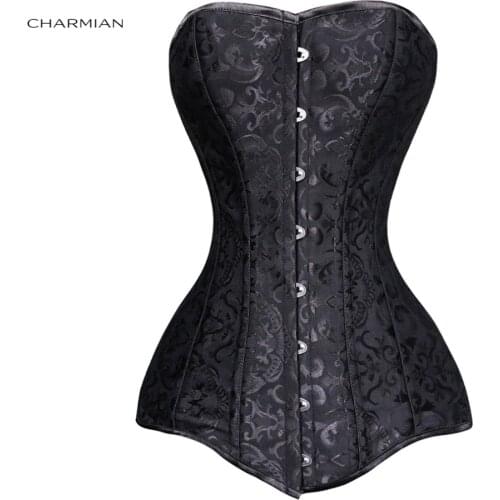 Charmian 26 Steel Double Boned Overbust Long Torso Corsets Bustiers Waist Trainer Corsets Shapewear Cincher Plus Size Corselet