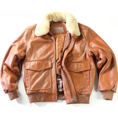 Fly Air Force Flight Jacket Fur Collar Genuine Leather Jacket Men G1 Winter Coat Bomber Jacket Motorcycle Biker Jacket