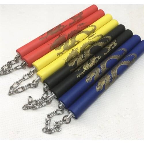 Hot Martial Arts Nunchaku Foam Dragon Pattern Black Martial Arts nunchucks stainless steel sticks kung fuTrainer For Beginners