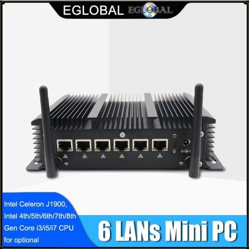 Fanless 6 Lan Industrial Intel Mini PC Core i5 7267U i3 7167U 3865U Firewall PC Pfsense Router 4*USB3.0 2*RS232 HDMI 4G/3G WiFi