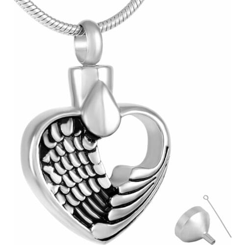 MJD9296 Feather Heart Urn Pendant Keepsake Memory Pendant Cremation Jewelry for Ashes