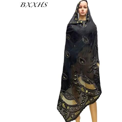 Fashion Abaya Islamic Hijab African Dubai Ramadan Cotton Hijab Pashmina for Pray Embroidery Ring Shawl Wrap Turban Woman BX-070