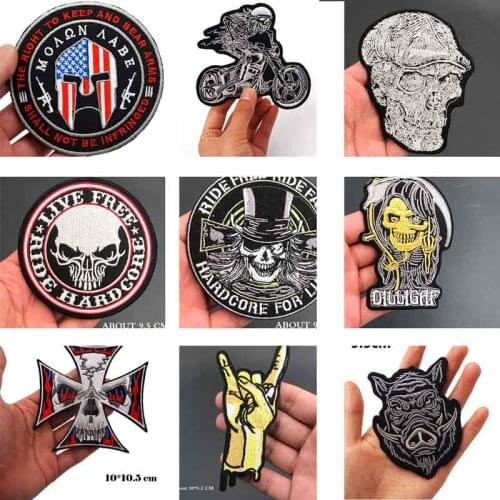 SKULL ARMY iron on backing punk skull embroidered rider biker motorcycle patches for back vest hat clothing