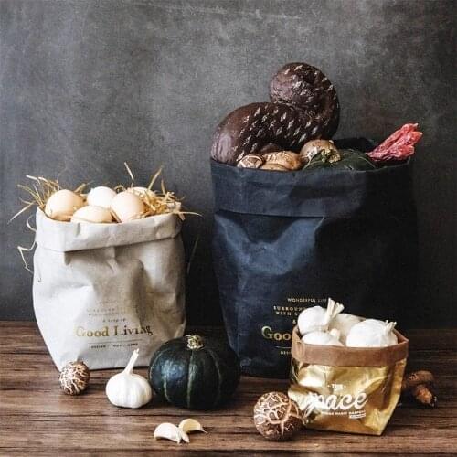 Washable Kraft Paper Storage Bag Nordic Unbreakable Plants Grow Paper Sundries Food Storage Waterproof Bags Organizer for Home