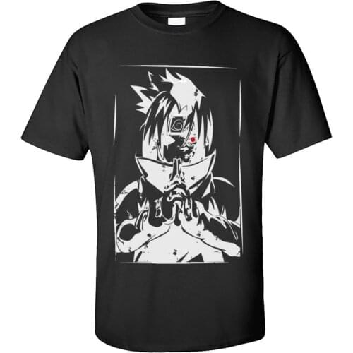 Mens T Shirts Sharingan Sasuke Uchiha T-shirts Wholesale Naruto Anime Tshirt Group Short Sleeve Tops Tees Crewneck Pure Cotton