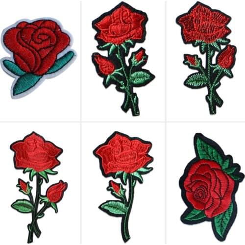 Red Rose Flower Embroidered Patch Jackets Jeans T-Shirt Sticker Patches For Clothes Accessories For Sewing Ironing Applications