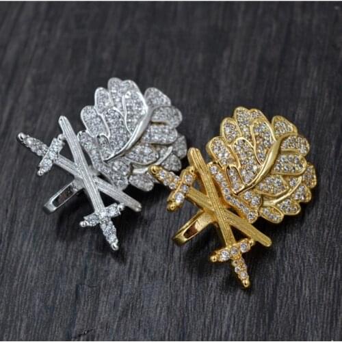 German Knight Iron Cross Oak leaves Double swords with Diamond Pin Badge Silver Gold