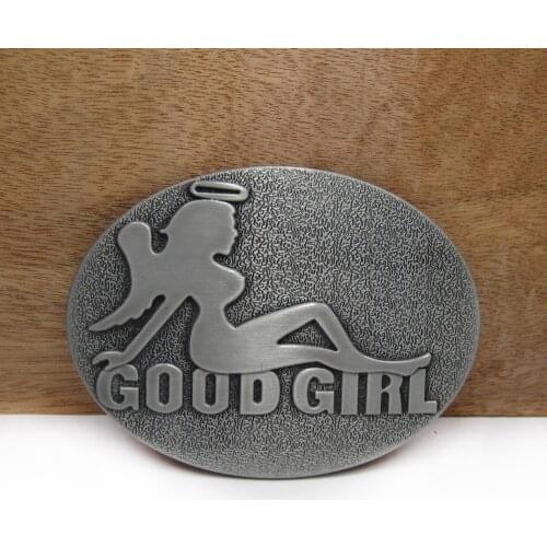 BuckleClub wholesale zinc alloy retro good girl jeans gift lady belt buckle FP-02484 pewter finish 4cm width loop