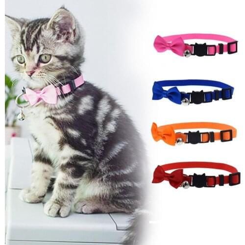 Cat Collar Solid Color Bowknot Style Adjustable Traction Tool Durable Pet Accessories for Outdoor