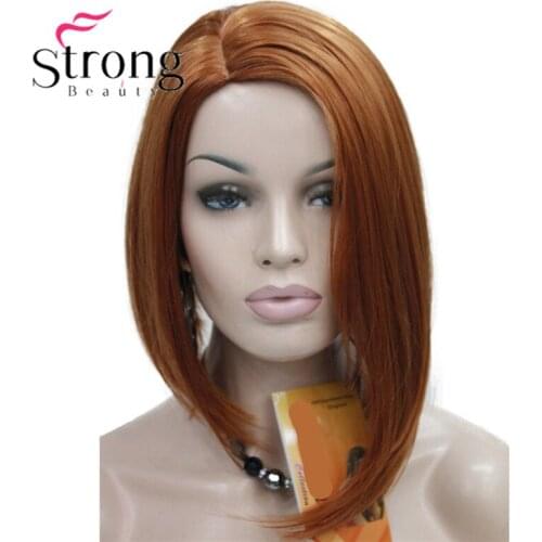 StrongBeauty Asymmetrical no Bangs Orange Brown Side Skin Top Wig Synthetic Hair womens wig COLOUR CHOICES