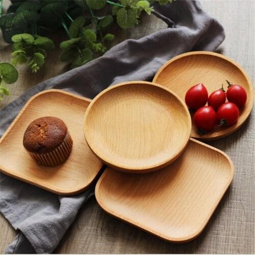 1pc Japanese-style 12cm Beech Wood Small Dinner Serving Plate Desserts Dish Dinnerware Tray Coaster Eco-friendly