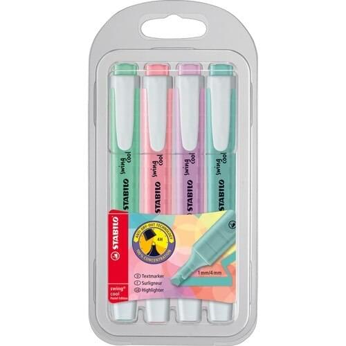 Stabilo Highlighter Pen Swıng Cool Pastel 4 Color Water Green Pink Purple Blue Bundle 275/4 Marker Pen Highlighter Pen